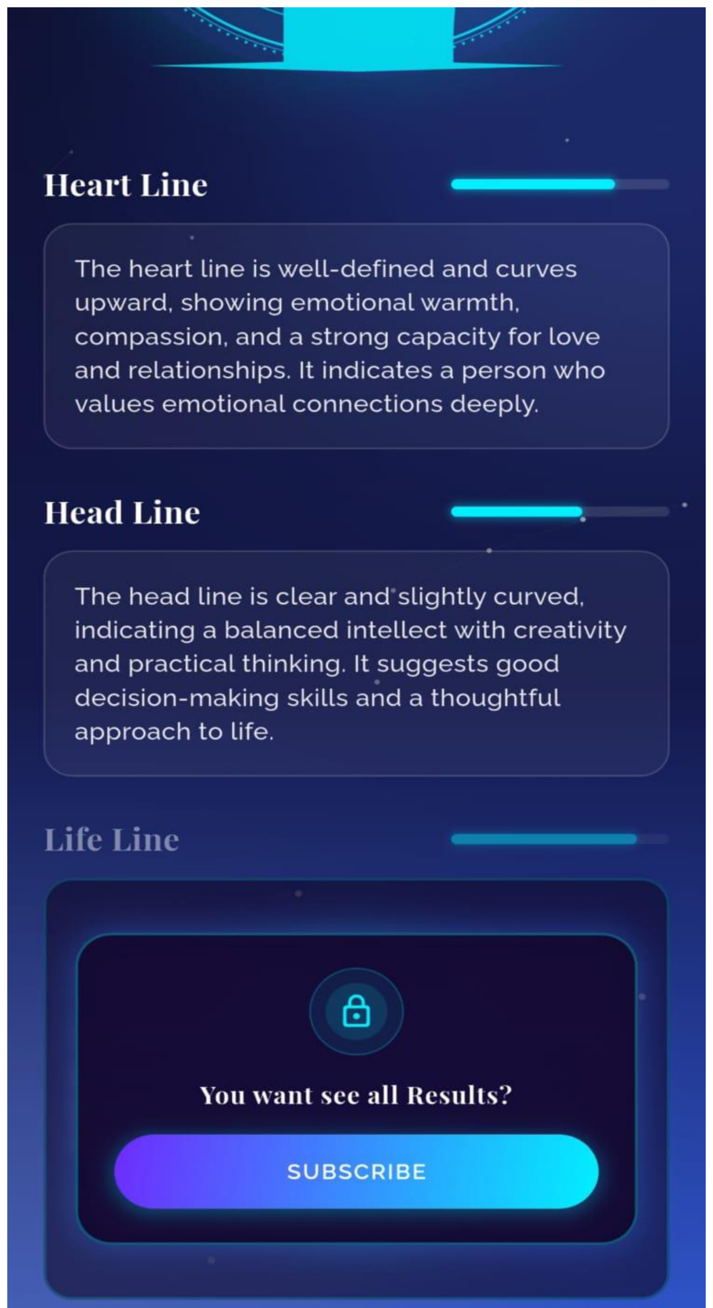LifeMap AI palm analysis results screen